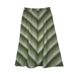 Vintage 1970s Devon Green Striped Chevron Midi A-Line Skirt Spring Office Small